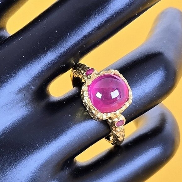925 Sterling Silver 14K Gold Plated Avant-Garde Ring with Natural Ruby Gemstone - Picture 5 of 14